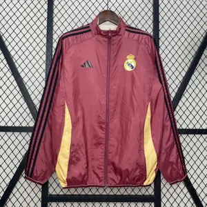 24-25 Real Madrid Khaki&Red Trench Coat Reversible Windbreaker Double-Sides Jacket AAAAJersey Y 1