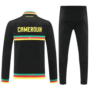 25-26 Cameroon Black Football Tracksuits Long Jacket Suits 2