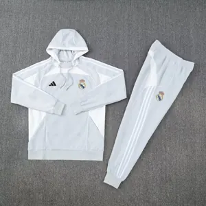 25-26 Real Madrid White Hoodie Tracksuit Long Jacket Suits 1