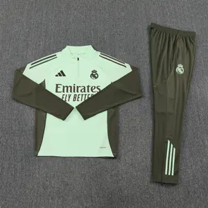 25-26 Real Madrid Training Kits Light Green Long Football Tracksuits 2