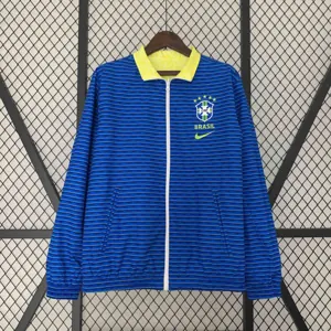 2024 Brazil Reversible Windbreaker Yellow&Blue Double-Sides Jacket Soccer Jerseys For Sale 1