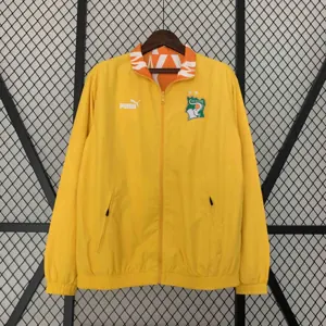 2024 Ivory Coast Reversible Windbreaker Yellow&Orange Double-Sides Jacket Soccer Jerseys For Sa 4