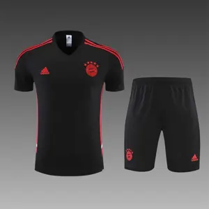 22-23 Bayern Munich training suit short sleeve kit red black 1